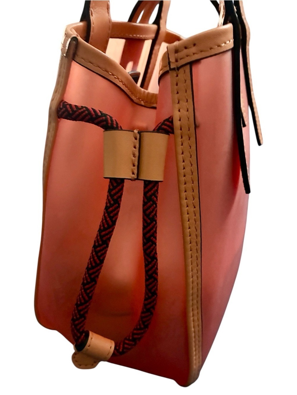 Furla Digizia Pink Jelly Tote Handbag Leather Trim Two Tone Cord Drawstring MINI - Picture 8 of 13